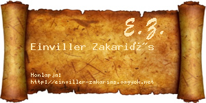 Einviller Zakariás névjegykártya